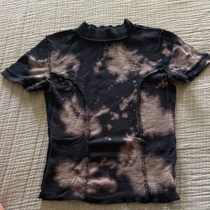BDG Tie-Dye Short Sleeve Ribbed Tee in Black and Brown